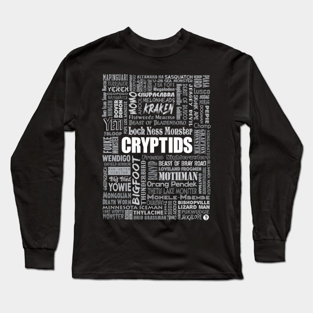 Cryptids in gray Long Sleeve T-Shirt by CreepyAcres